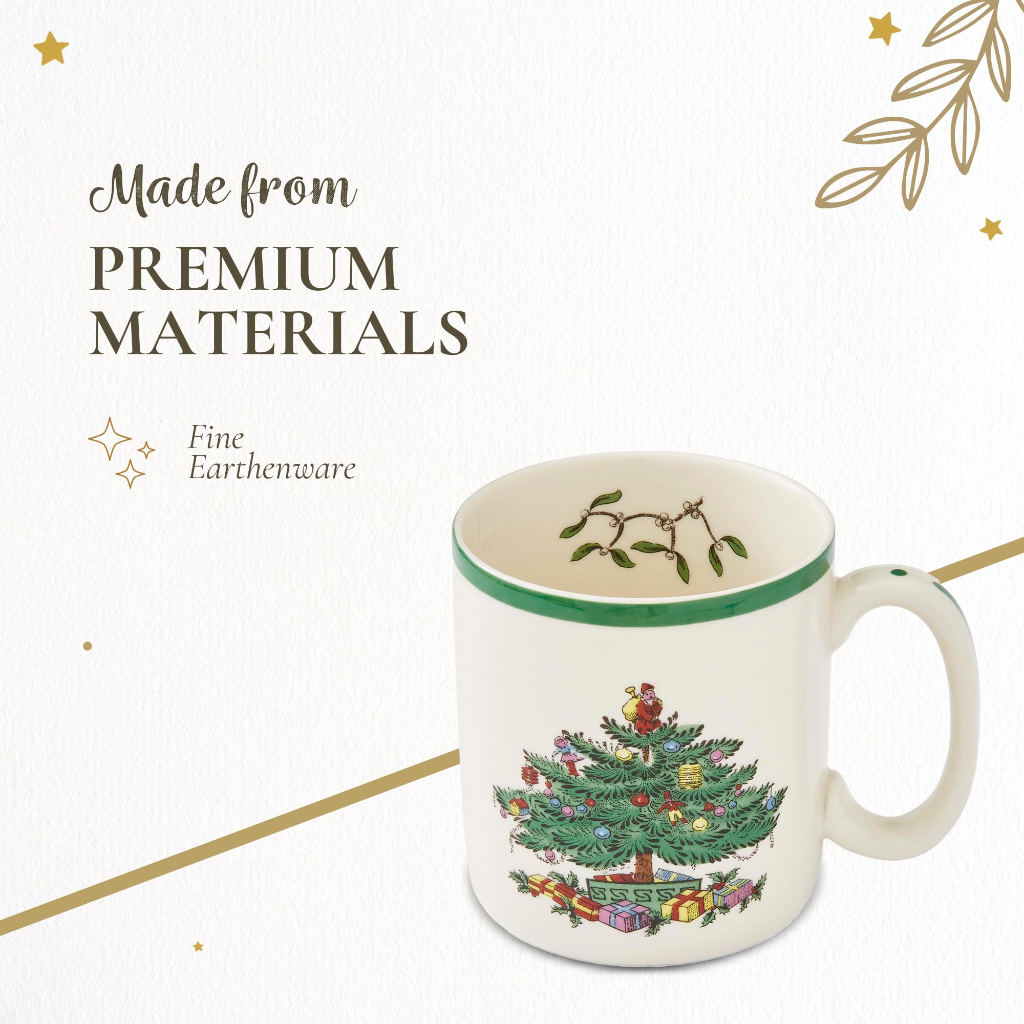 Spode Christmas Tree Mug pairs with other Spode pieces for a complete holiday table.
