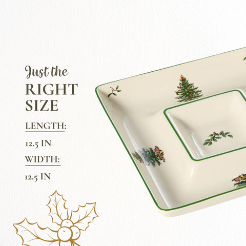 Spode Christmas Tree serving piece complements seasonal table decor.