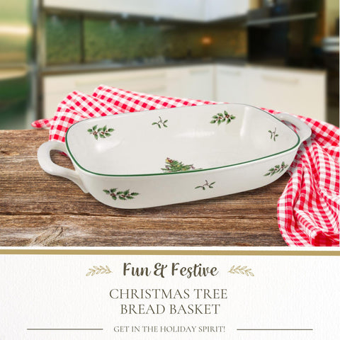 Spode Christmas Tree bread basket with handles for easy, elegant serving