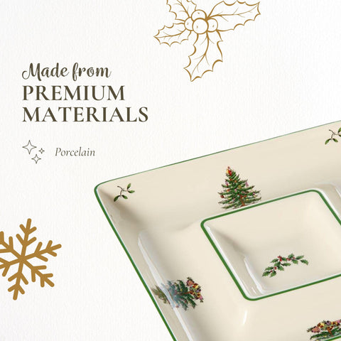 Spode Christmas Tree pattern detail highlights traditional holiday charm.