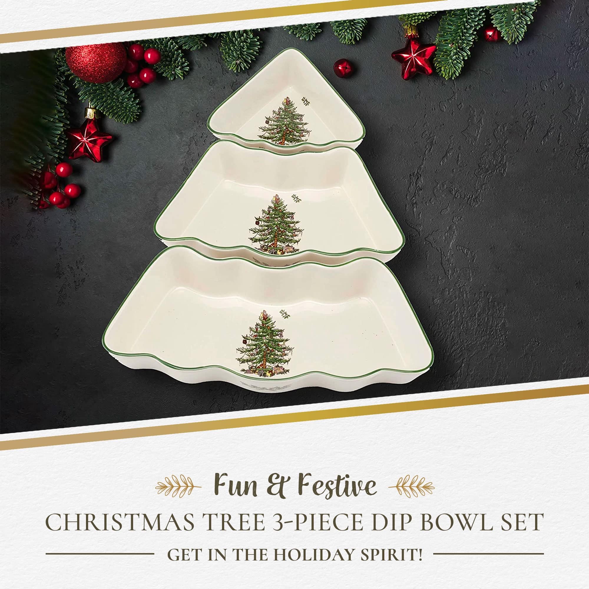 Spode Christmas Tree pattern dipping bowls add seasonal charm to meals.