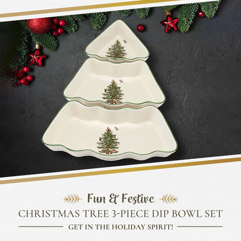 Spode Christmas Tree pattern dipping bowls add seasonal charm to meals.