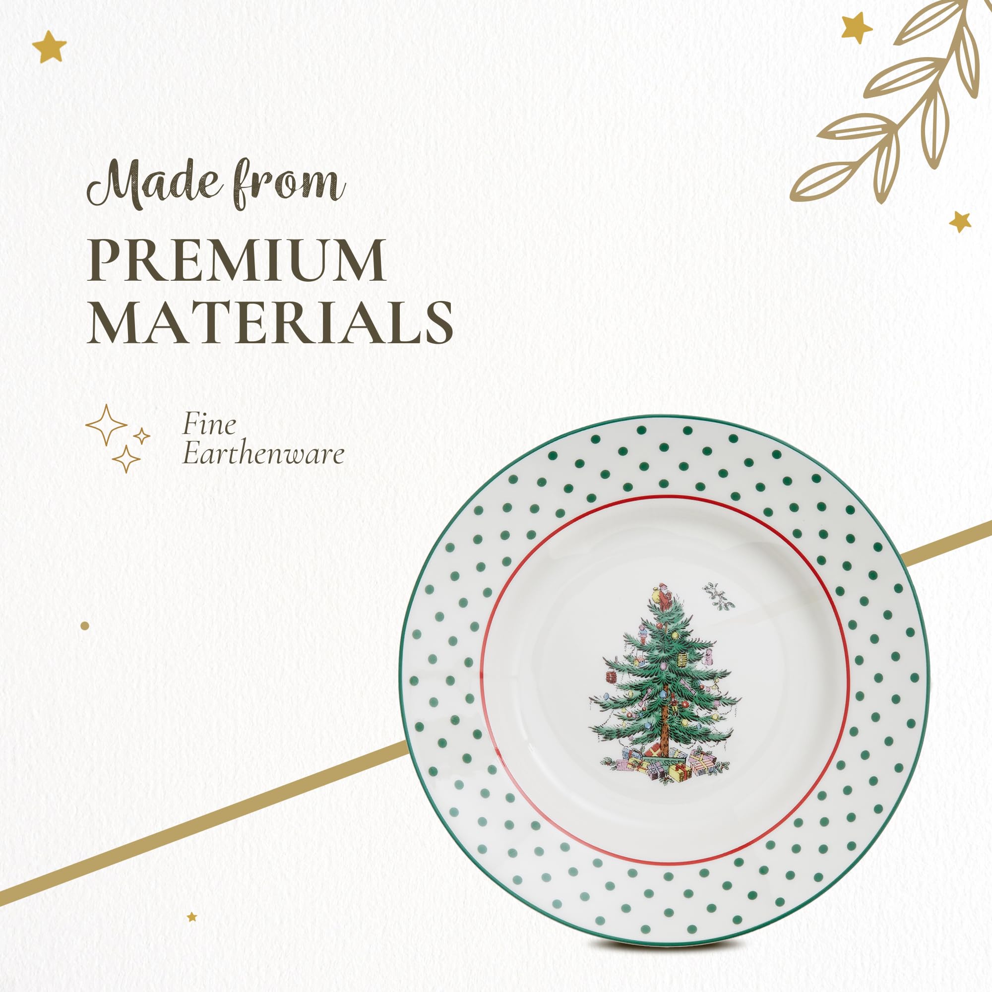 Spode Christmas Tree tidbit plates gift-ready presentation on a mantel