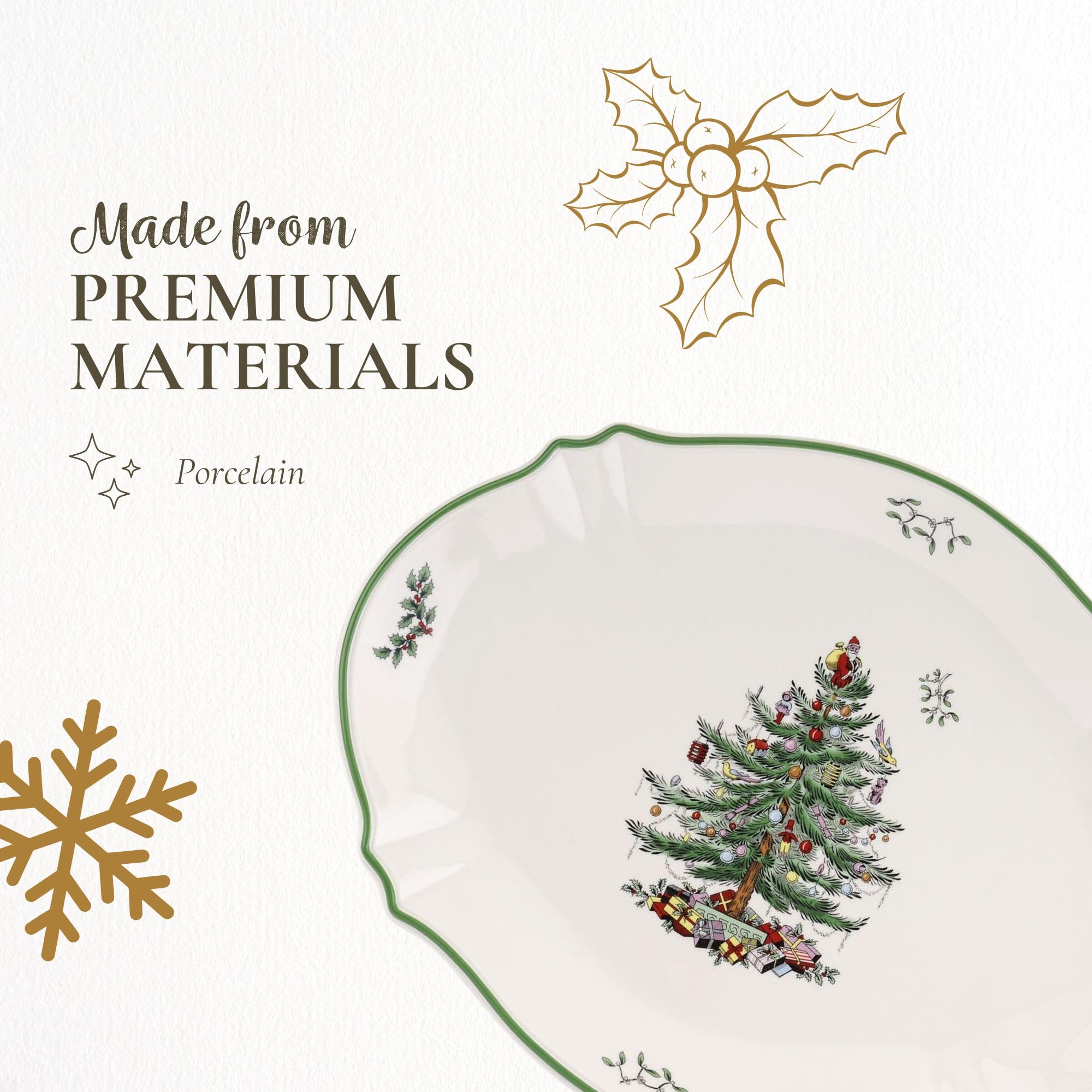 Spode Christmas Tree platter features easy-to-hold handles for effortless entertaining.