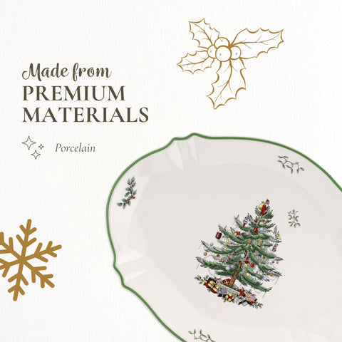 Spode Christmas Tree platter features easy-to-hold handles for effortless entertaining.