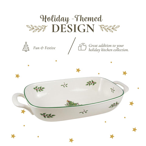 Spode porcelain serveware showcasing Christmas Tree pattern on holiday table