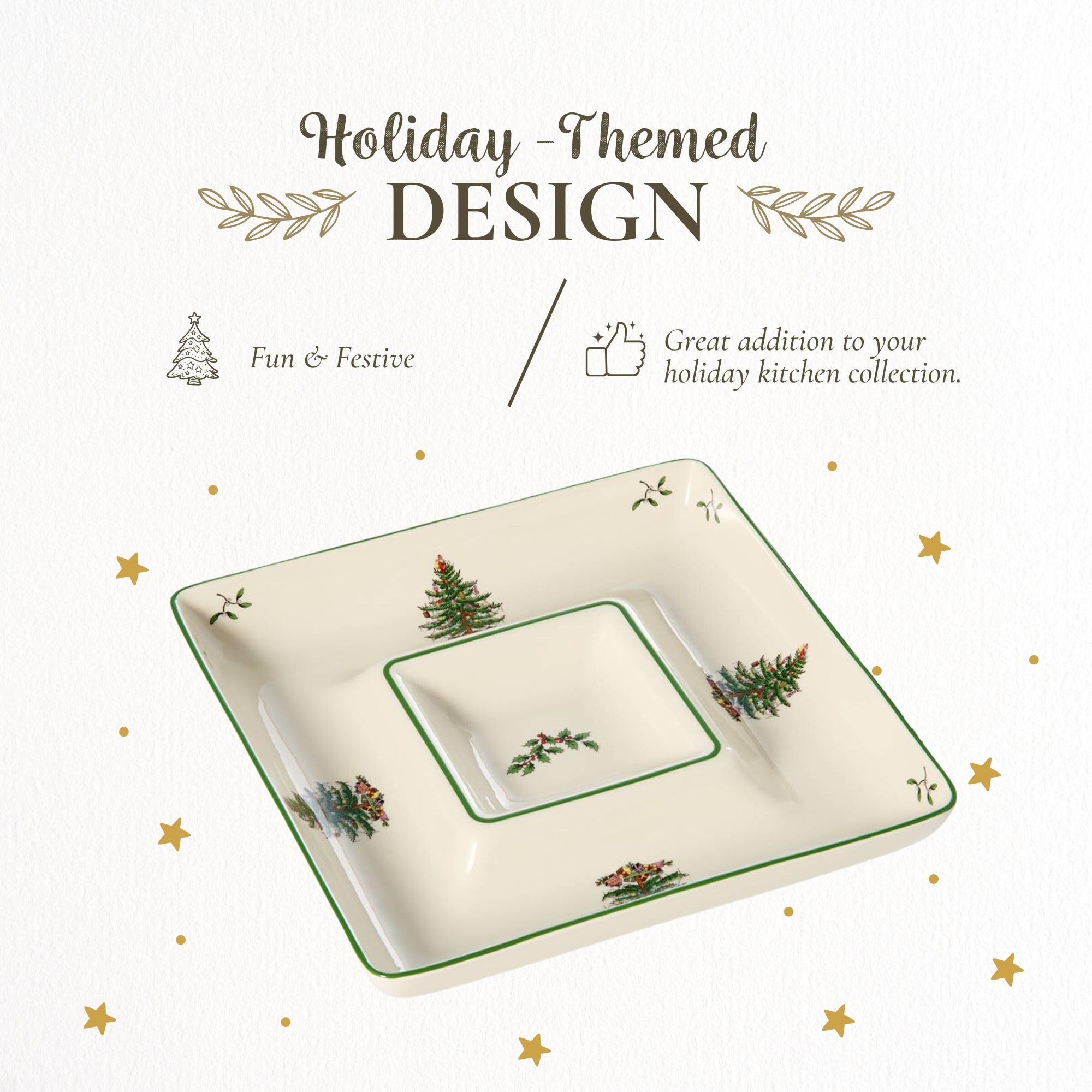 Spode Christmas Tree porcelain platter enhances holiday entertaining with style.