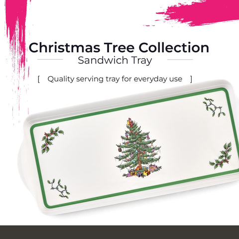 Spode Christmas Tree tray close-up highlighting durable melamine surface for entertaining