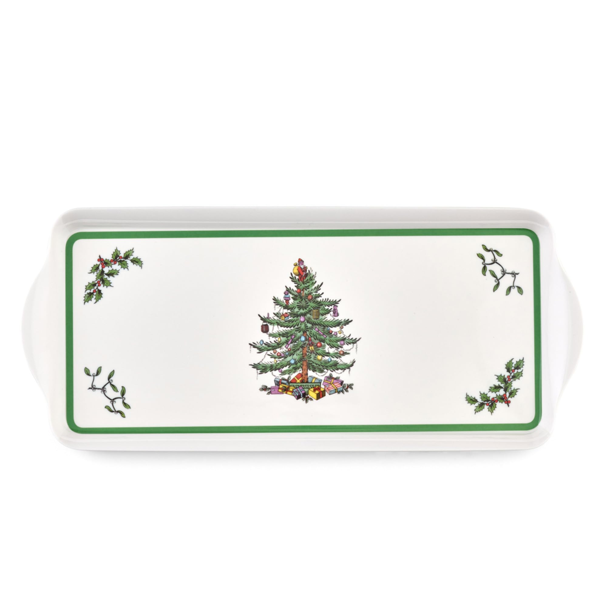 Spode Christmas Tree sandwich tray top view showing ample serving space and festive motif