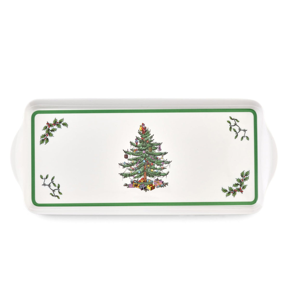 Spode Christmas Tree sandwich tray top view showing ample serving space and festive motif