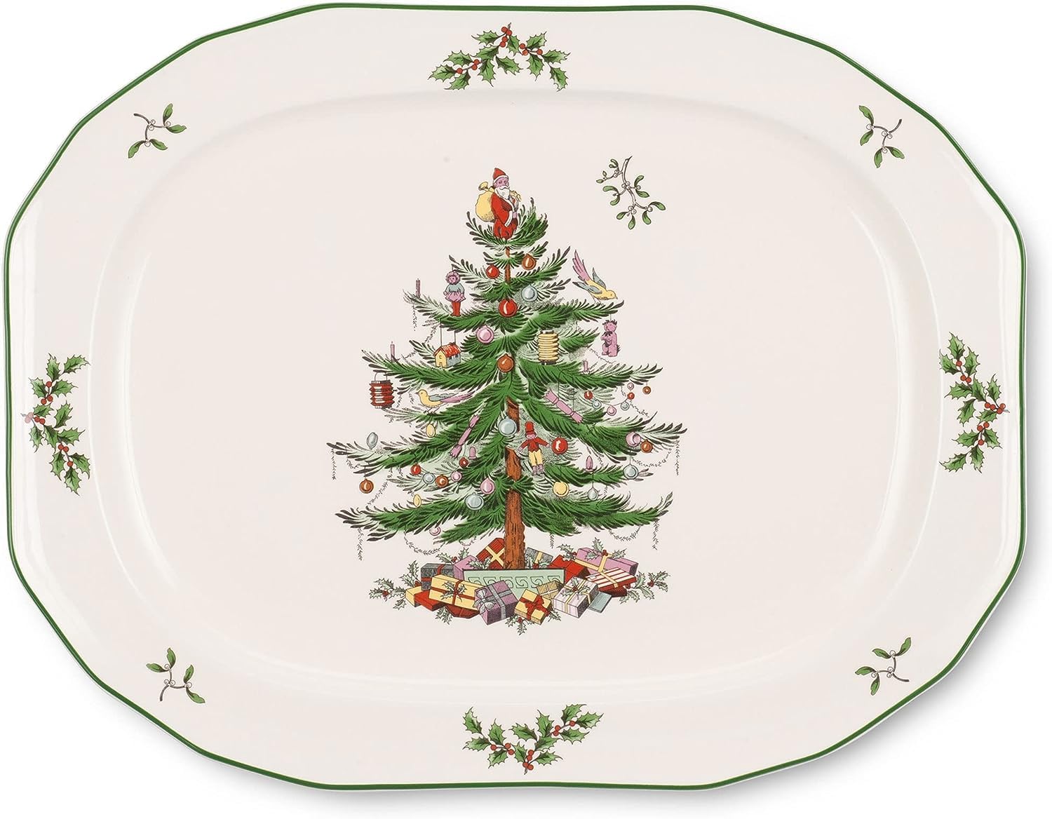 Spode Christmas Tree sculpted 14-inch octagonal platter ready for festive meat courses