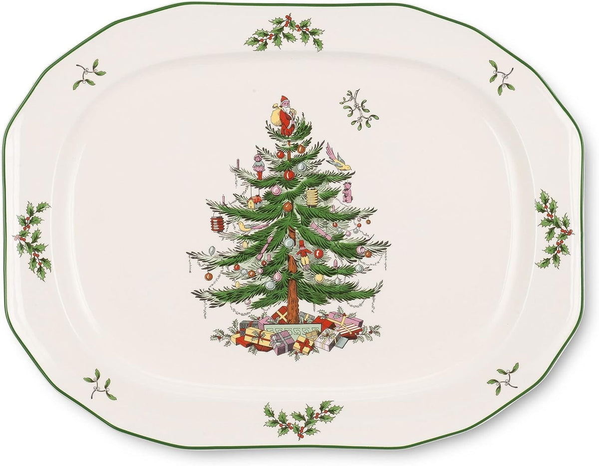 Spode Christmas Tree sculpted 14-inch octagonal platter ready for festive meat courses