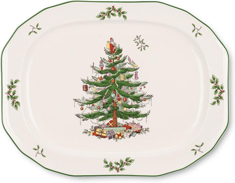 Spode Christmas Tree sculpted 14-inch octagonal platter ready for festive meat courses