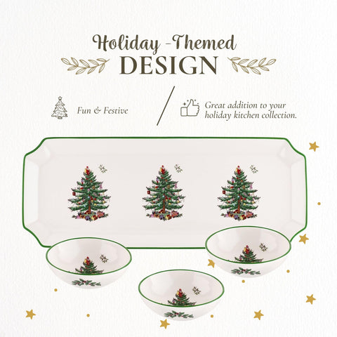 Spode fine earthenware serveware offers durable, decorative holiday table accents.