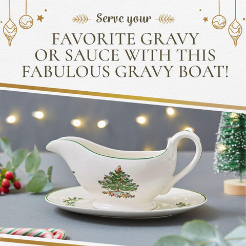Spode gravy boat oven-safe up to 400°F for warming and serving.