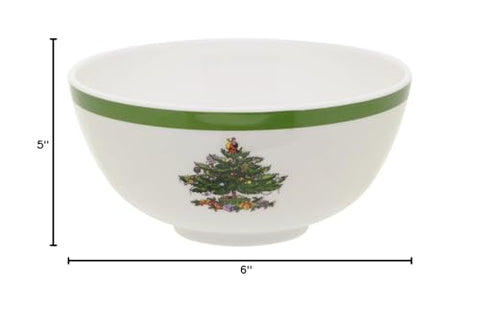 Spode Christmas Tree melamine, green rim, durable serveware for family gatherings.