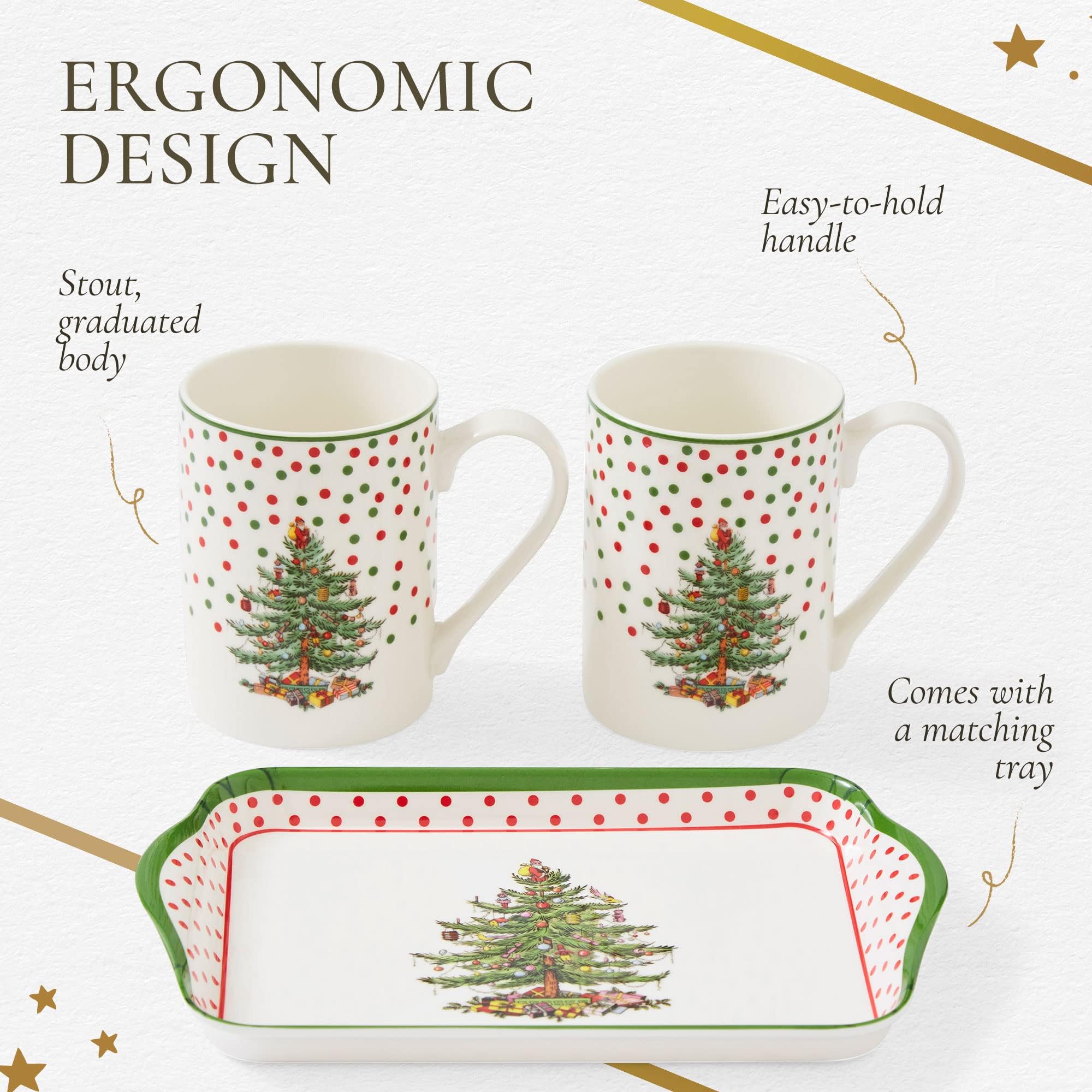 Spode mugs microwave and oven safe for quick warming of beverages.