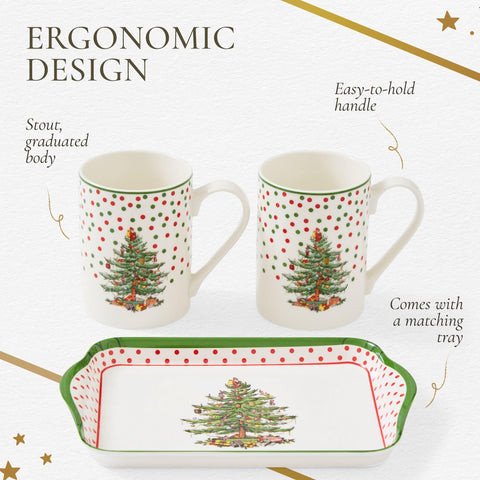 Spode mugs microwave and oven safe for quick warming of beverages.