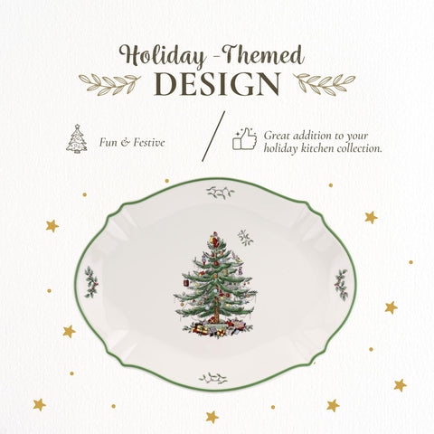 Spode porcelain serving platter is microwave safe for easy reheating and serving.