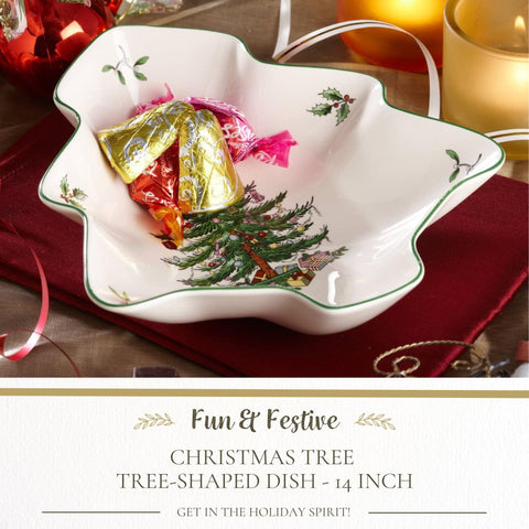 Spode tree-shaped serving dish ideal for holiday buffets and elegant table displays.