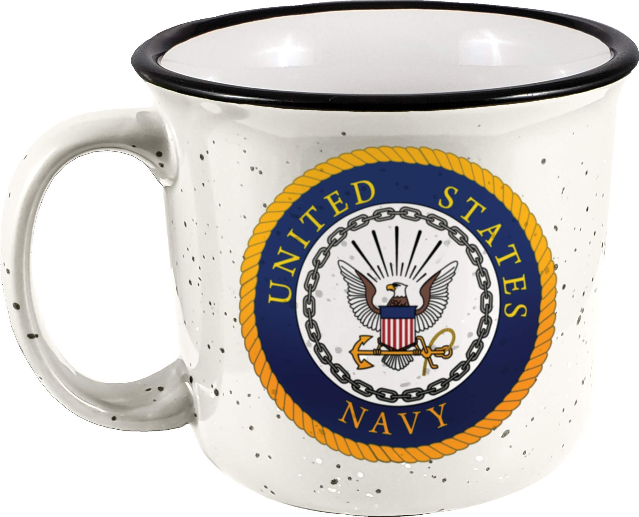 Spoontiques ceramic camper mug in navy, 14 oz capacity, ideal for hot beverages