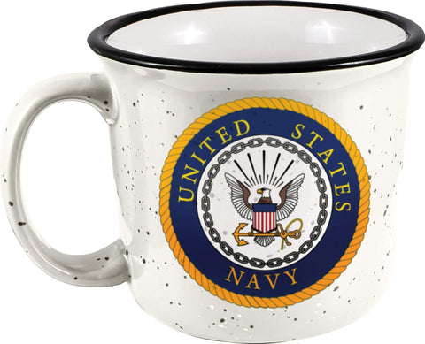 Spoontiques ceramic camper mug in navy, 14 oz capacity, ideal for hot beverages