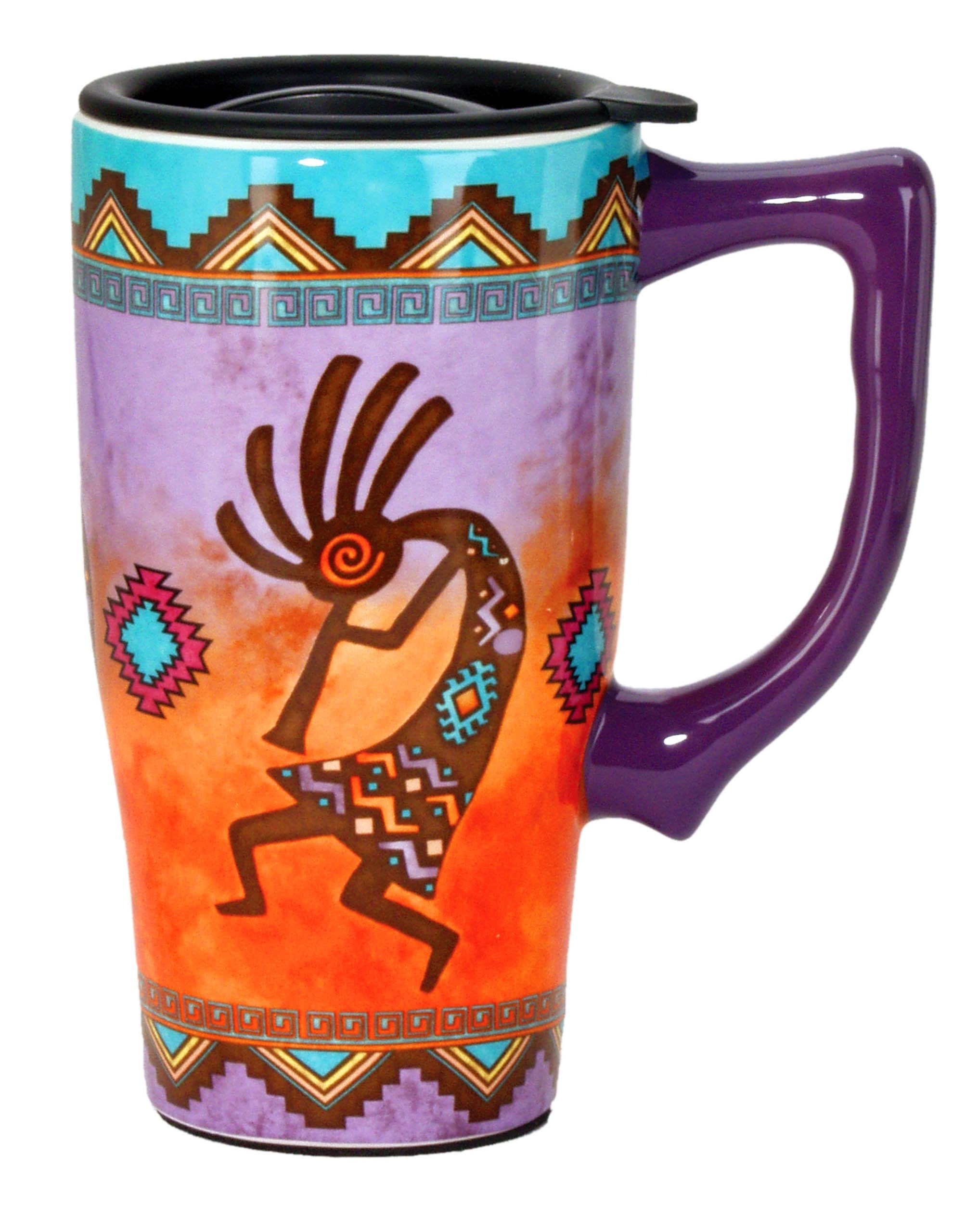 Spoontiques Kokopelli mug design for on-the-go sipping and vibrant style.