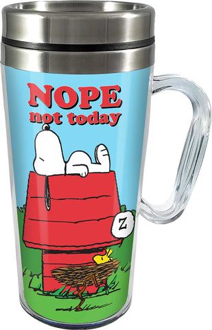 Spoontiques Peanuts travel mug with Snoopy design keeps drinks hot or cold on the go.