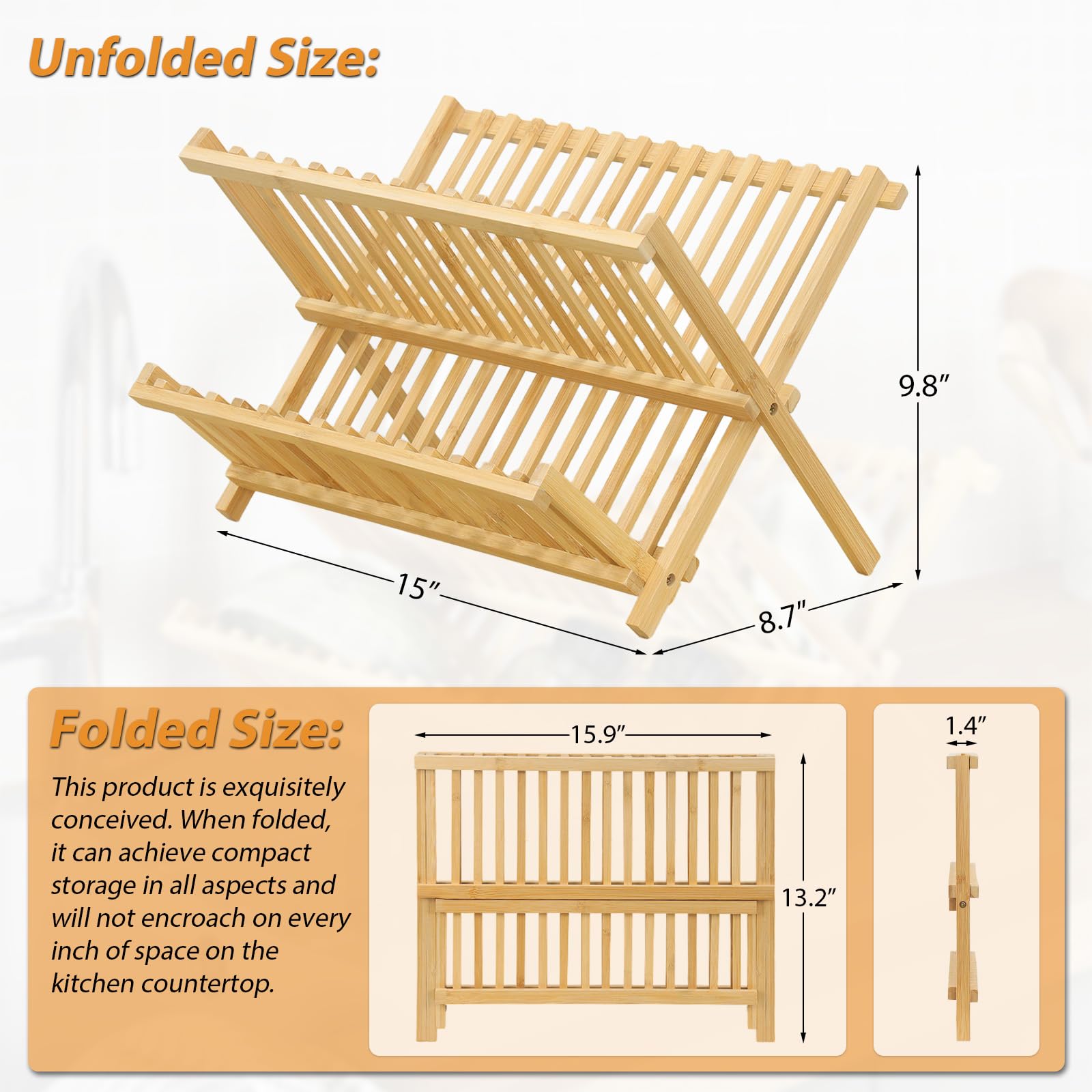 SPOPSOOD bamboo rack folded flat saves counter space after use