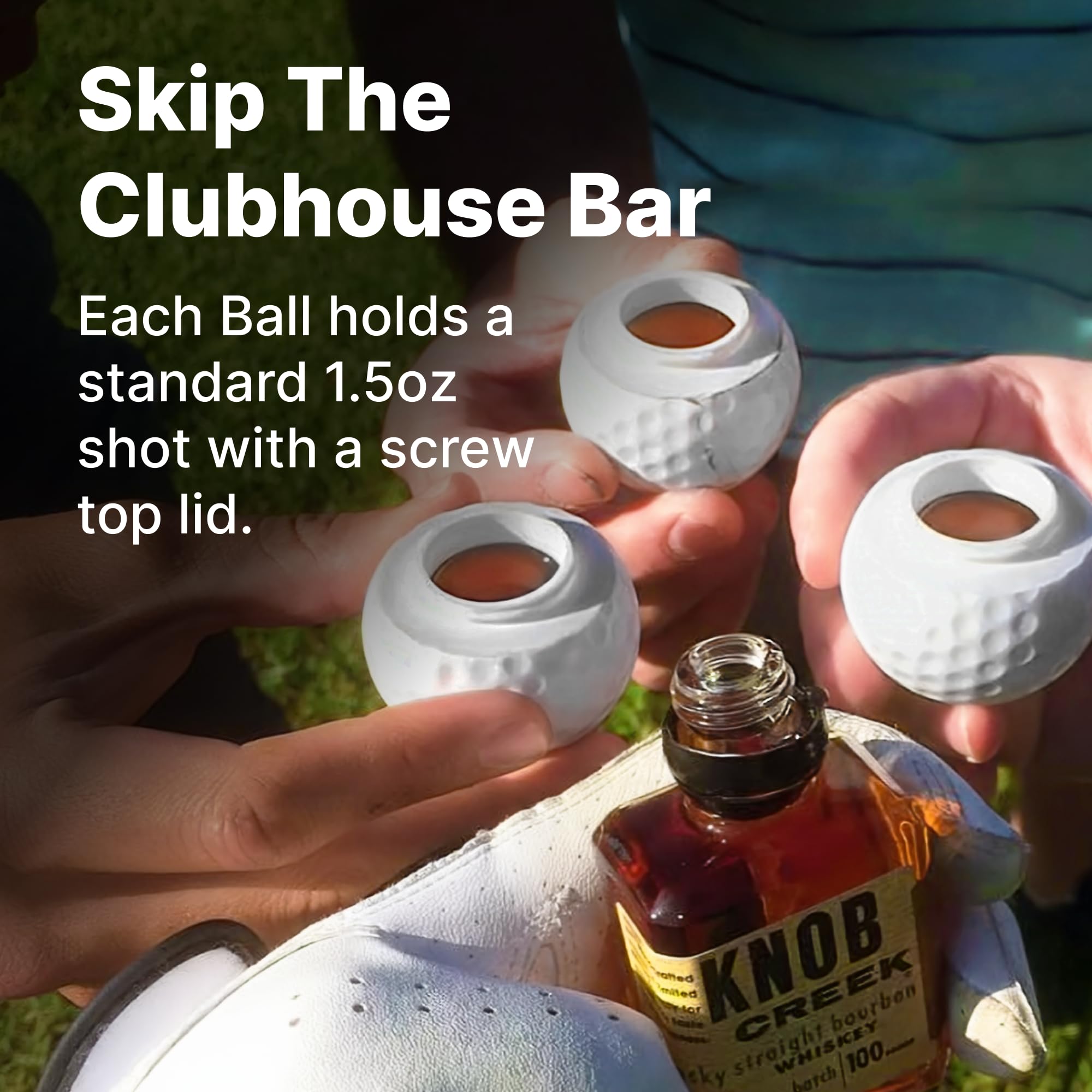 Sport Shots shot glasses tucked in a golf bag during sunset.
