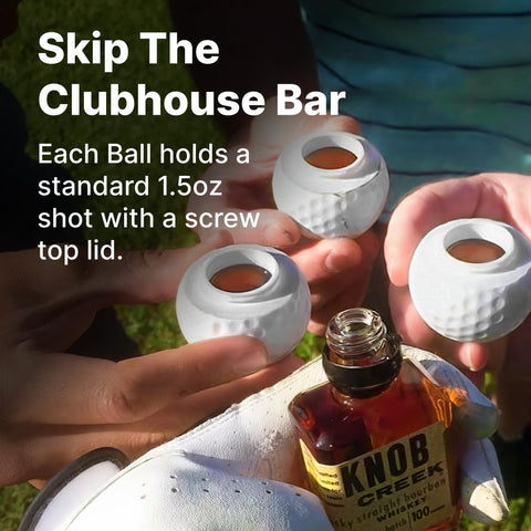 Sport Shots shot glasses tucked in a golf bag during sunset.