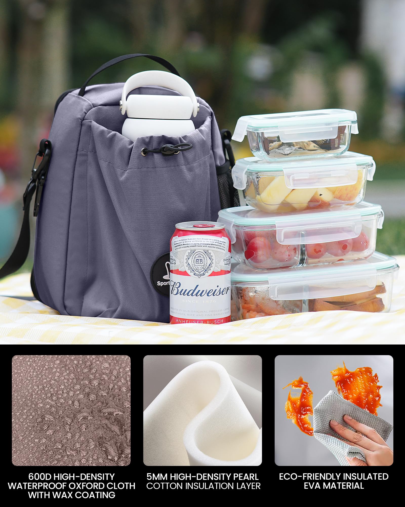Sports Rabbit insulated lunch bag, side mesh pockets for utensils and keys organization.