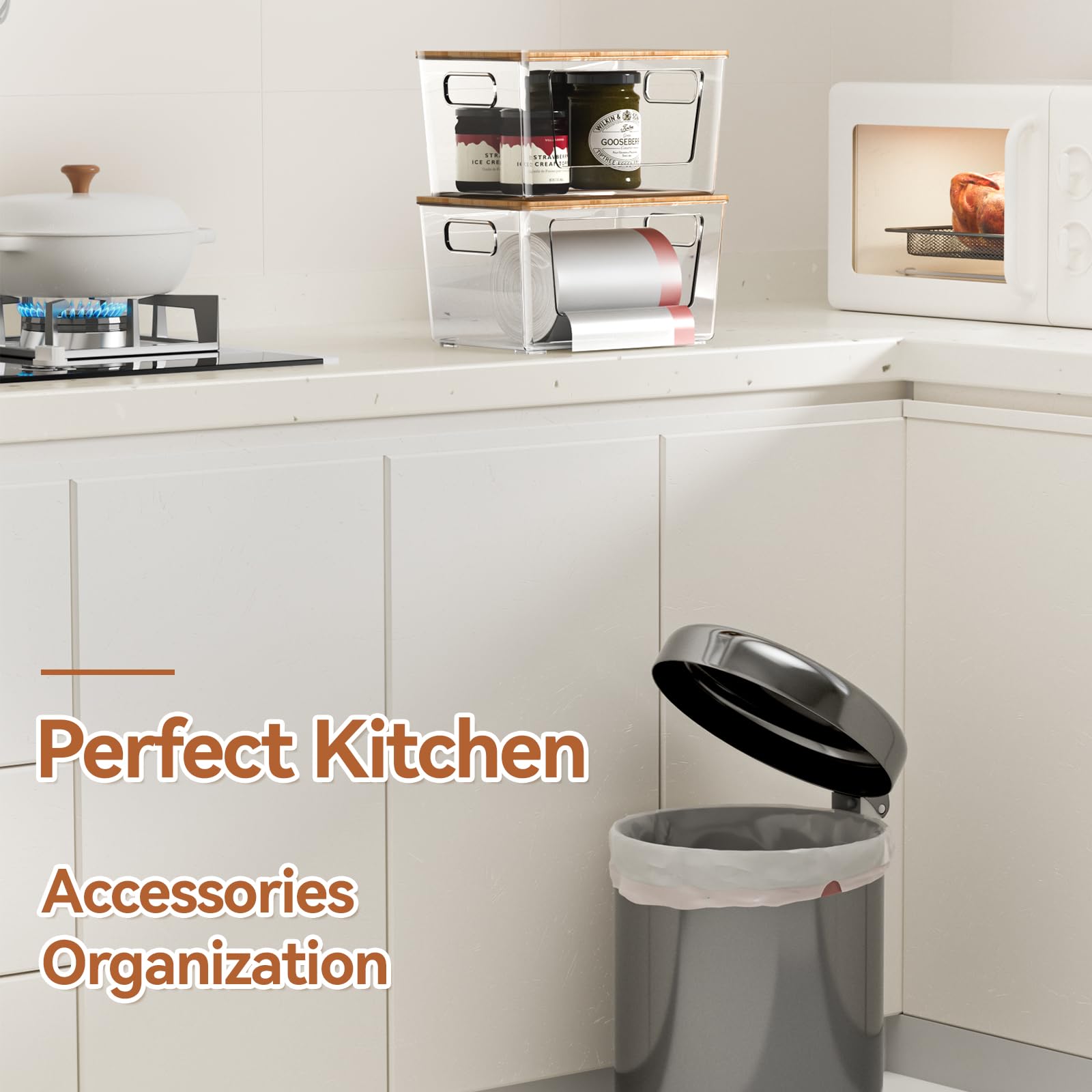 Spospo bamboo lid on top adds beauty while concealing bag rolls.