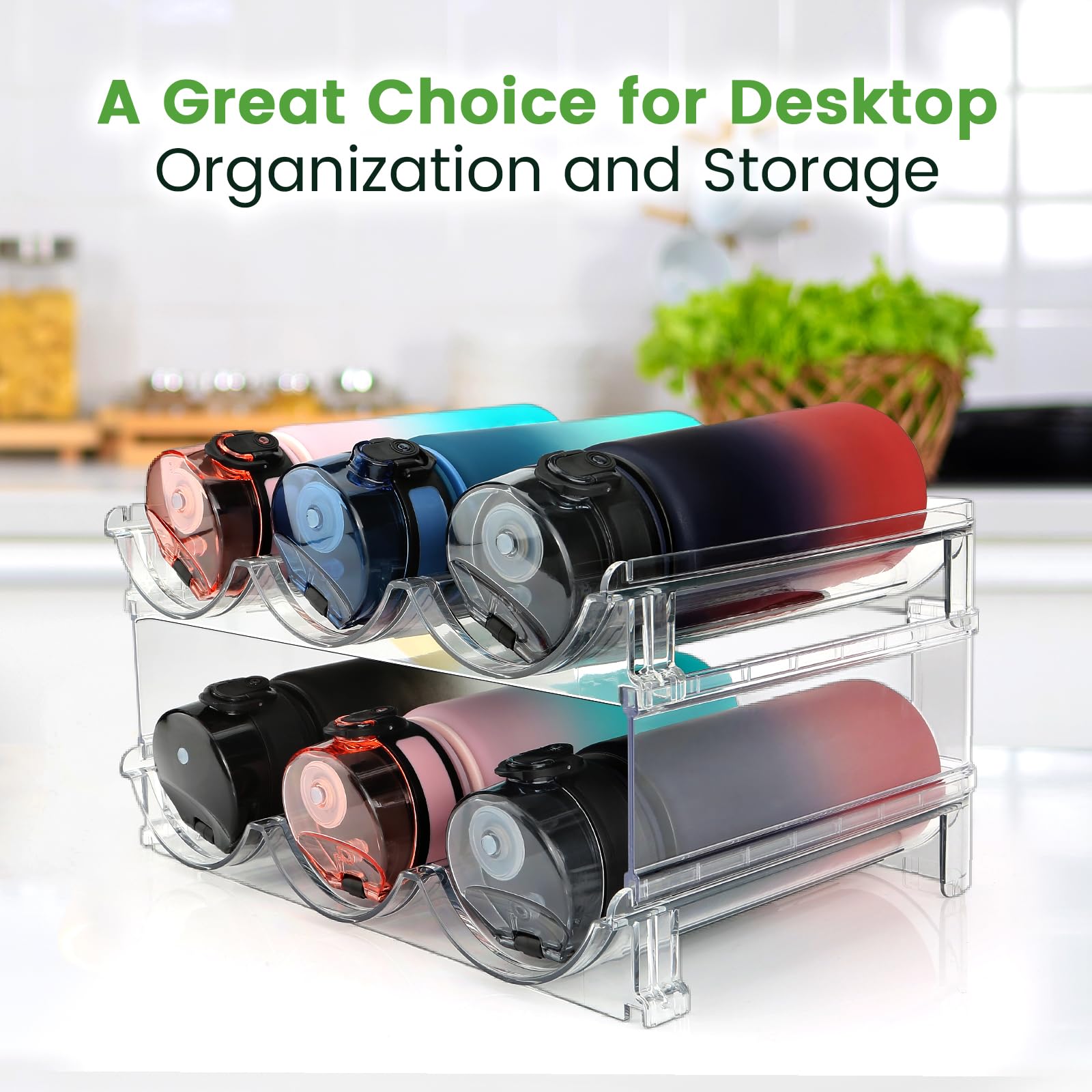 Spospo BPA-free water bottle organizer cleans easily and stores bottles