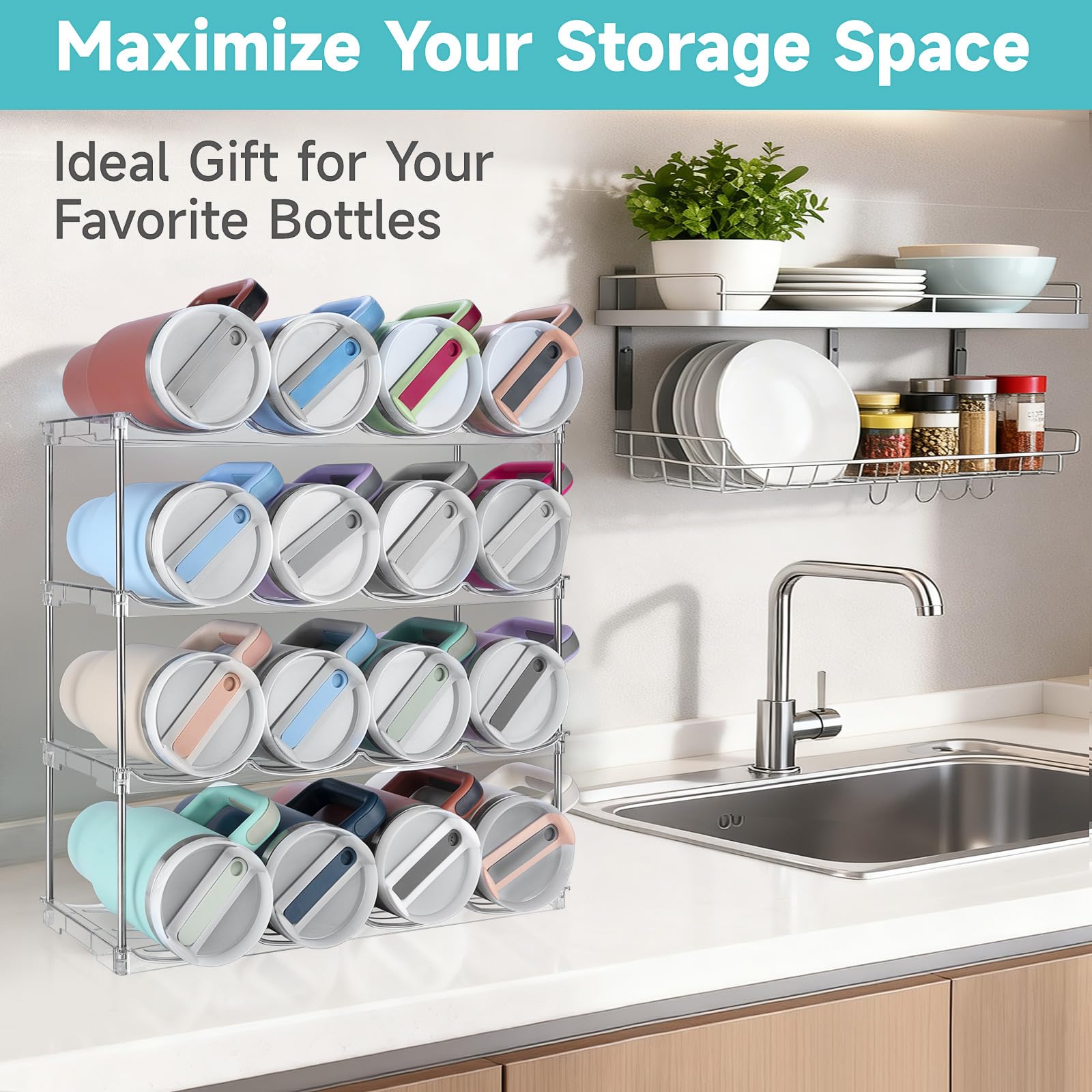 Spospo wine rack and tumbler organizer maintains neat beverage storage.