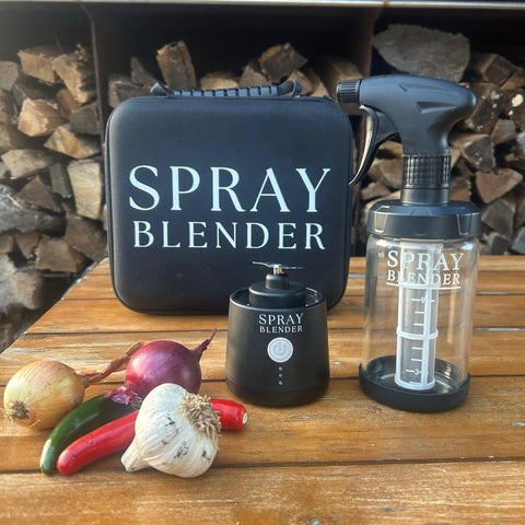 SprayBlender glass spray bottle close-up shows BPA-free, safe materials.