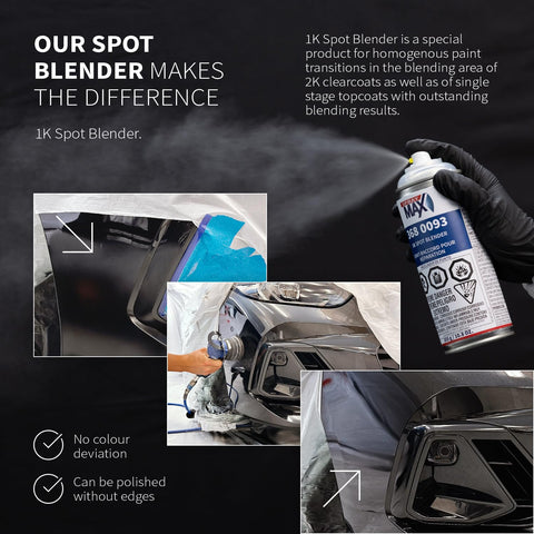 SprayMax 1K Spot Blender Clear applied on a car panel for refinishing
