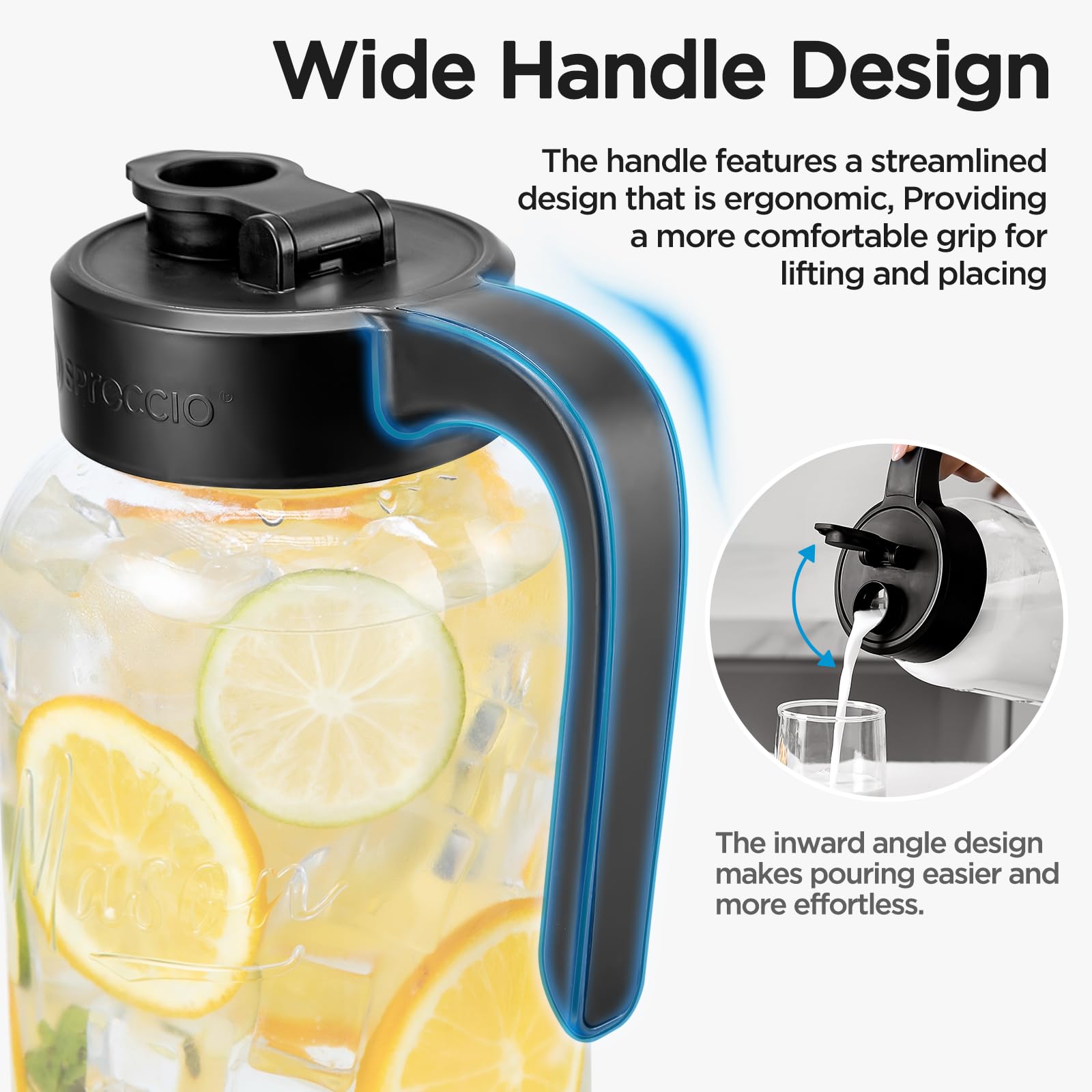 Spreccio 2qt Mason Jar Pitcher durable glass for daily beverage storage.