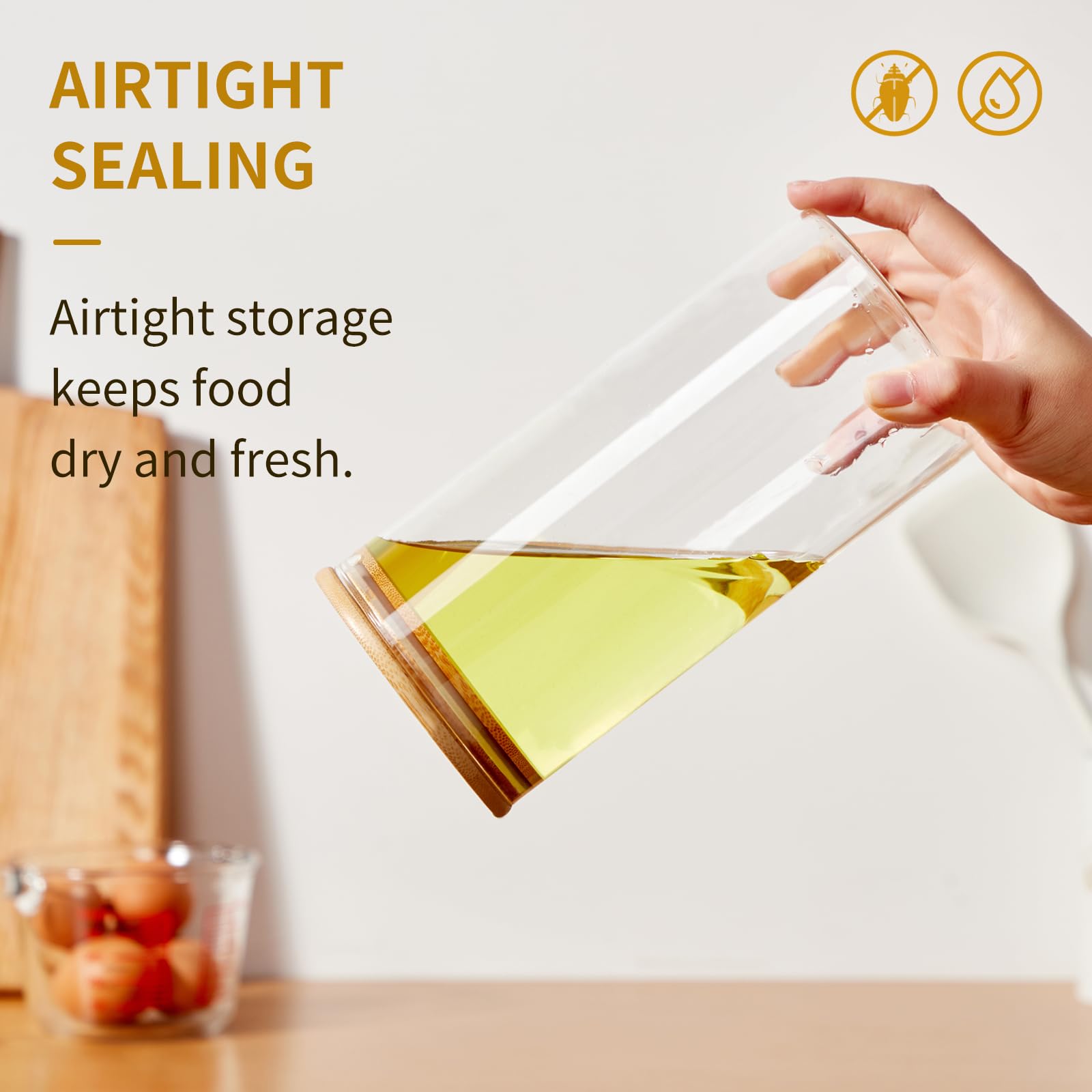 Spreccio bamboo lid and glass jar seal for moisture protection and natural style