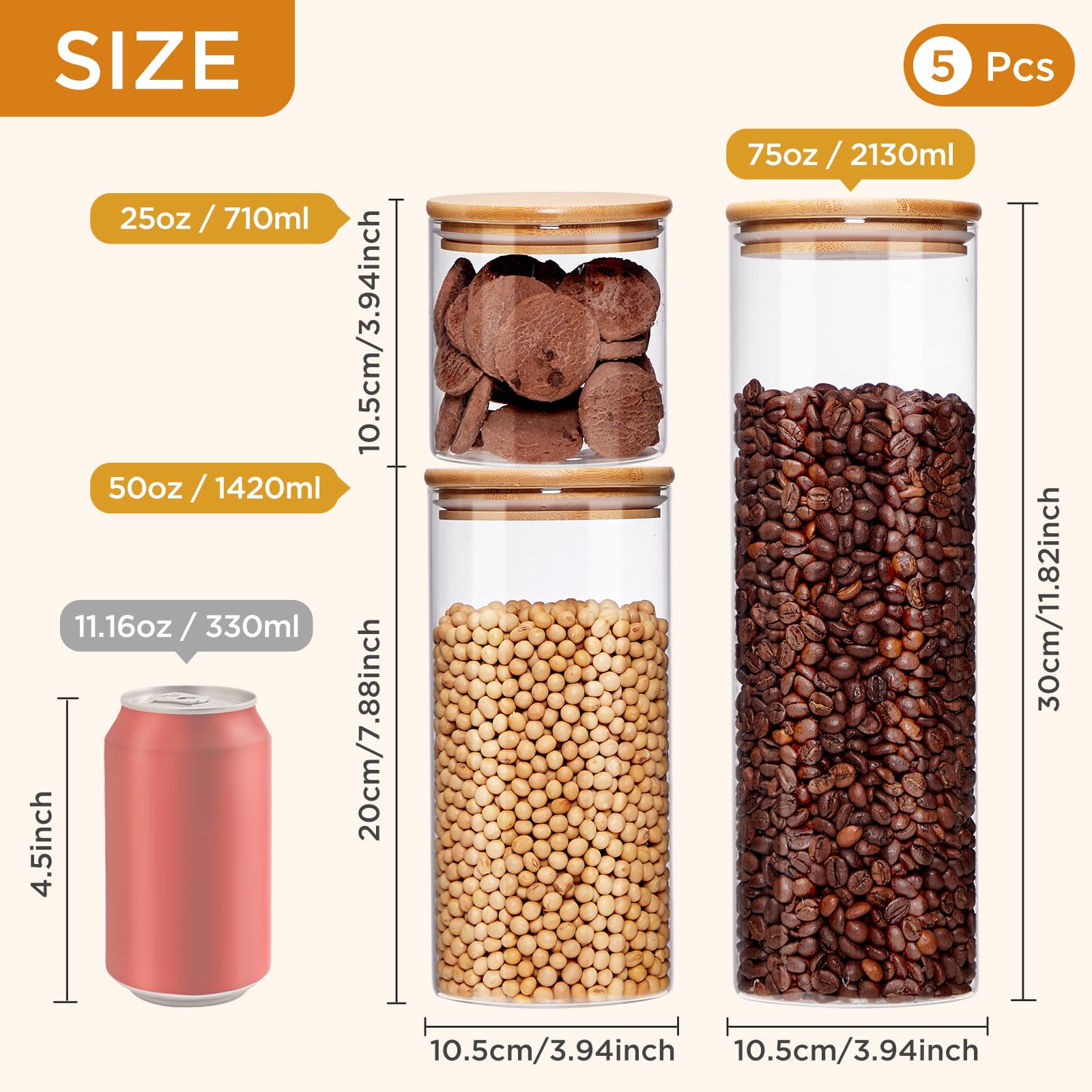 Spreccio borosilicate glass jars offering clear visibility for quick selection