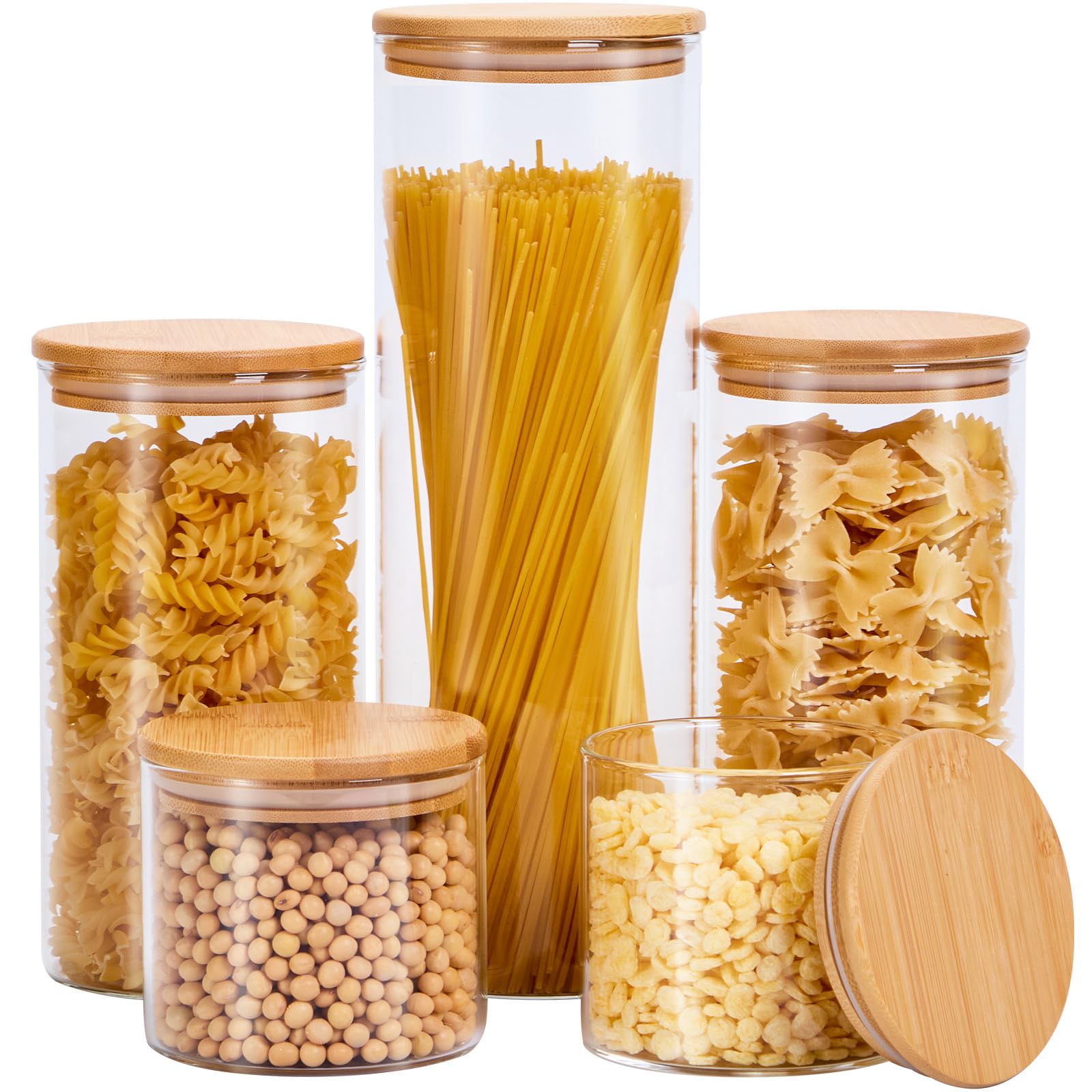 Spreccio glass storage jars with airtight lids for organized pantry staples and freshness