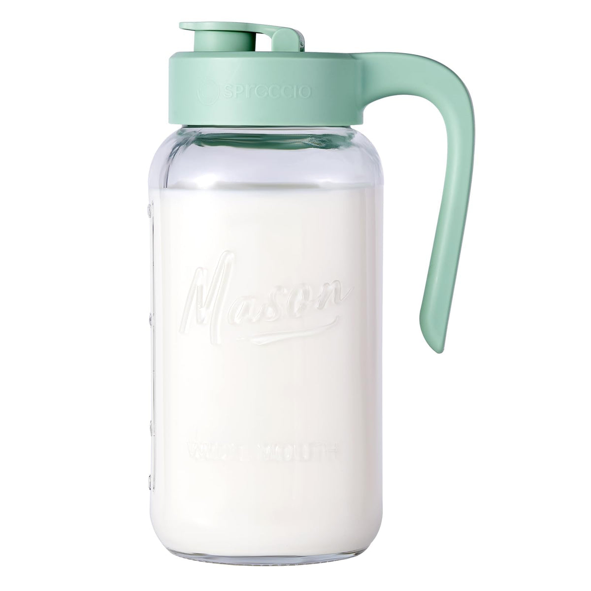 Spreccio mason jar pitcher with airtight lid keeps contents fresh and leak-free.