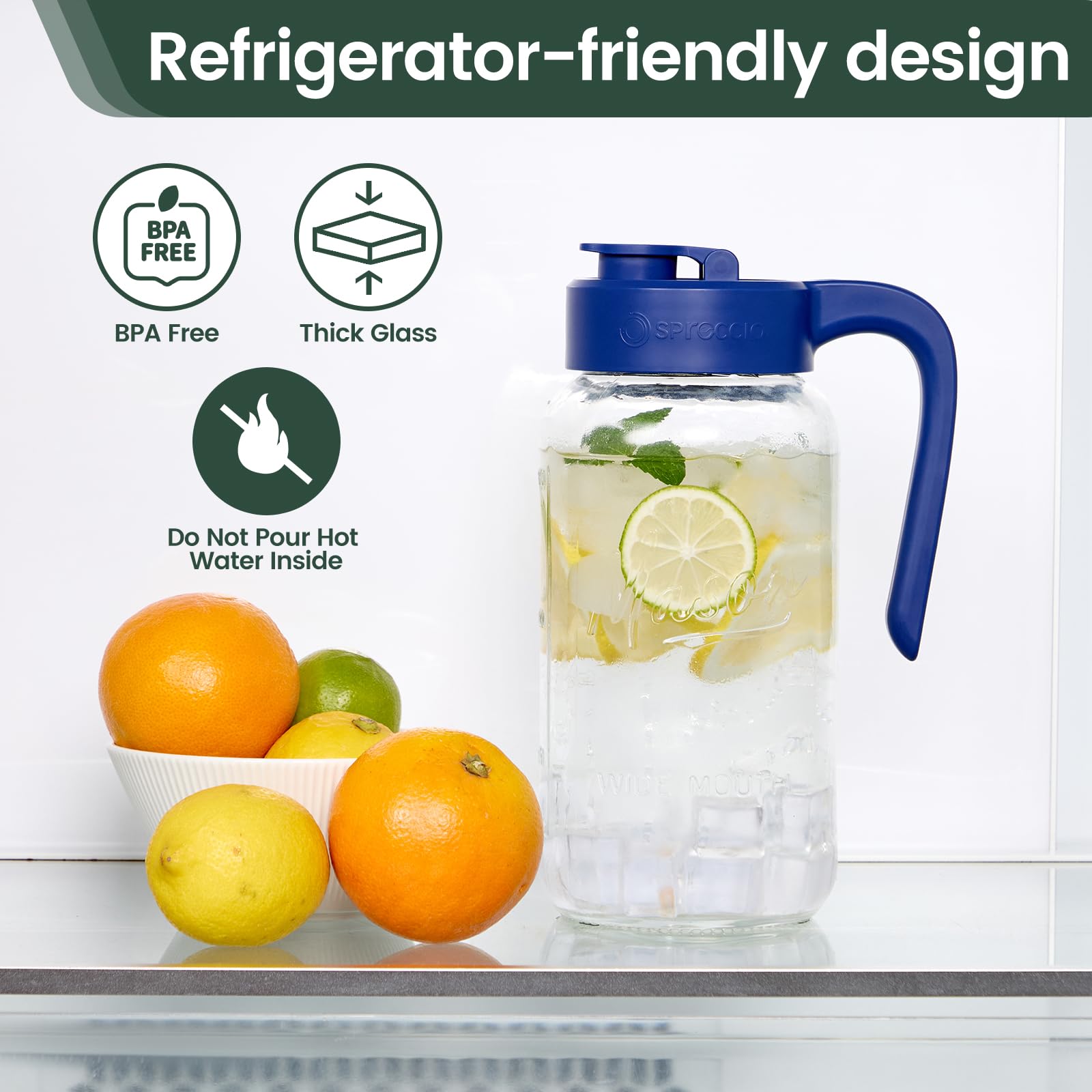 Spreccio Mason Jar Pitcher is easy to clean and dishwasher safe for busy kitchens.