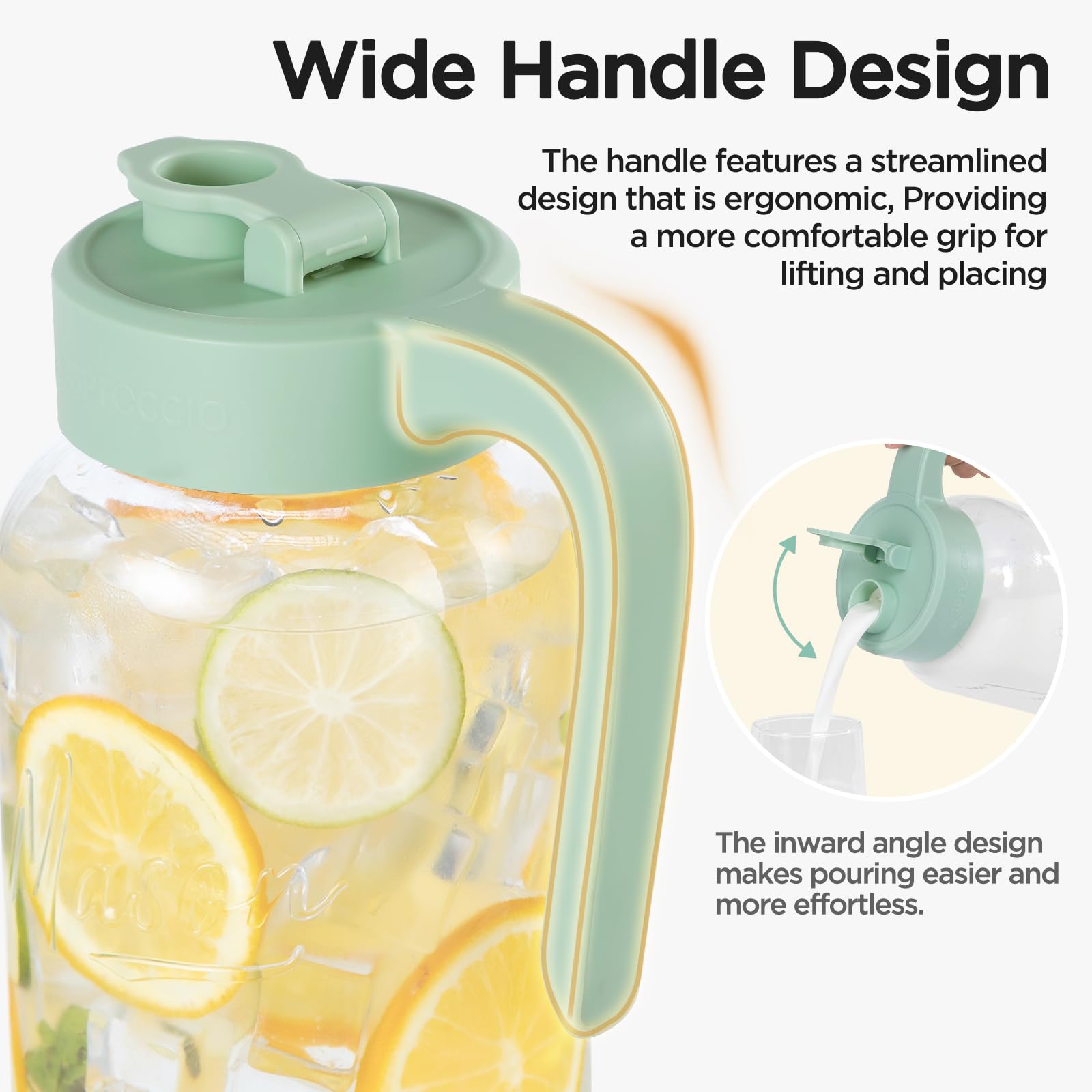 Spreccio Mason Jar Pitcher with pour spout lid for easy, mess-free pouring.