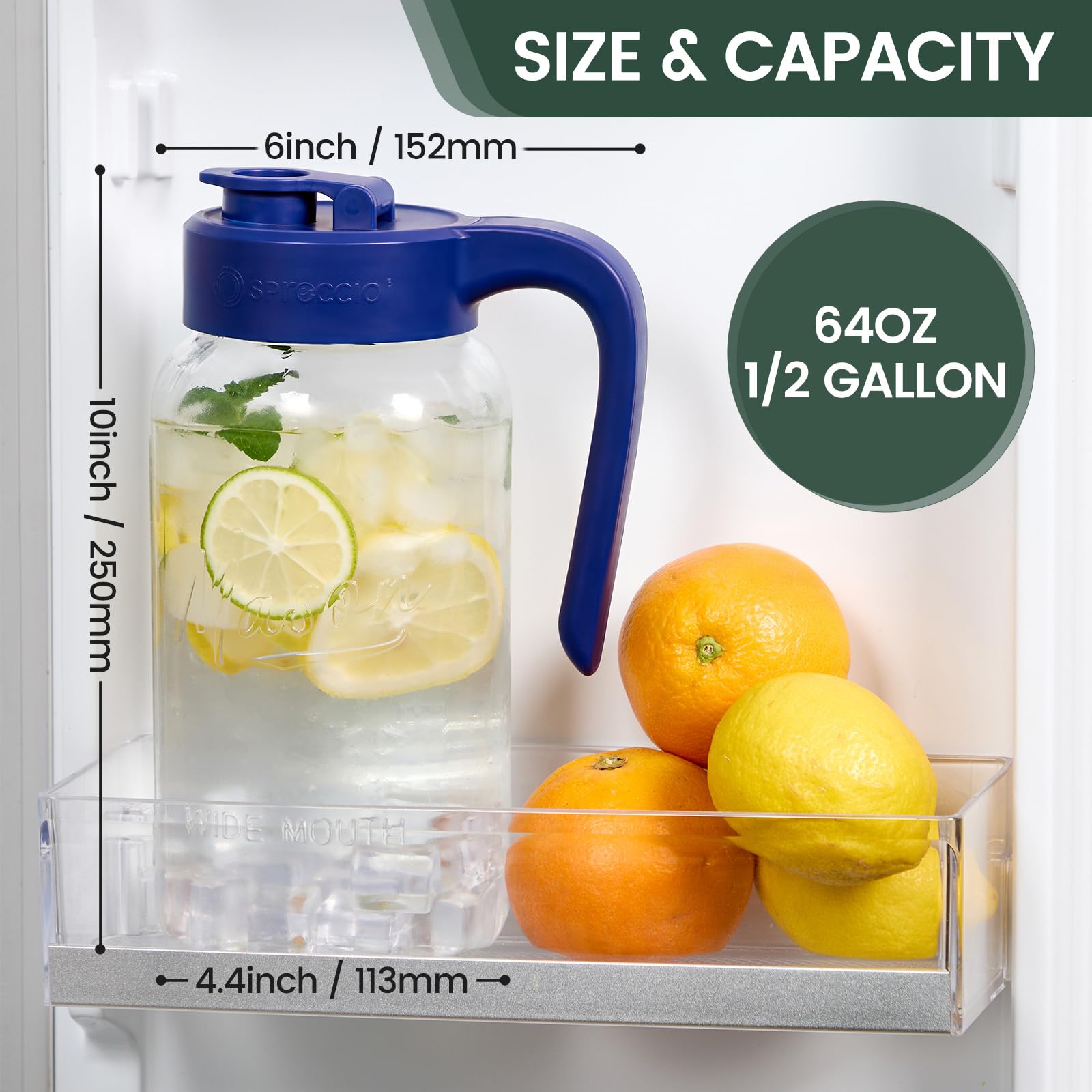 Spreccio Mason Jar Pitcher crafted from durable soda-lime glass for daily use.