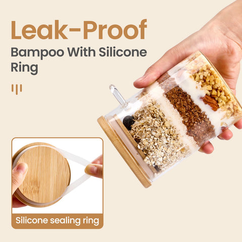 Spreccio overnight oats containers with attached spoon for easy scooping.