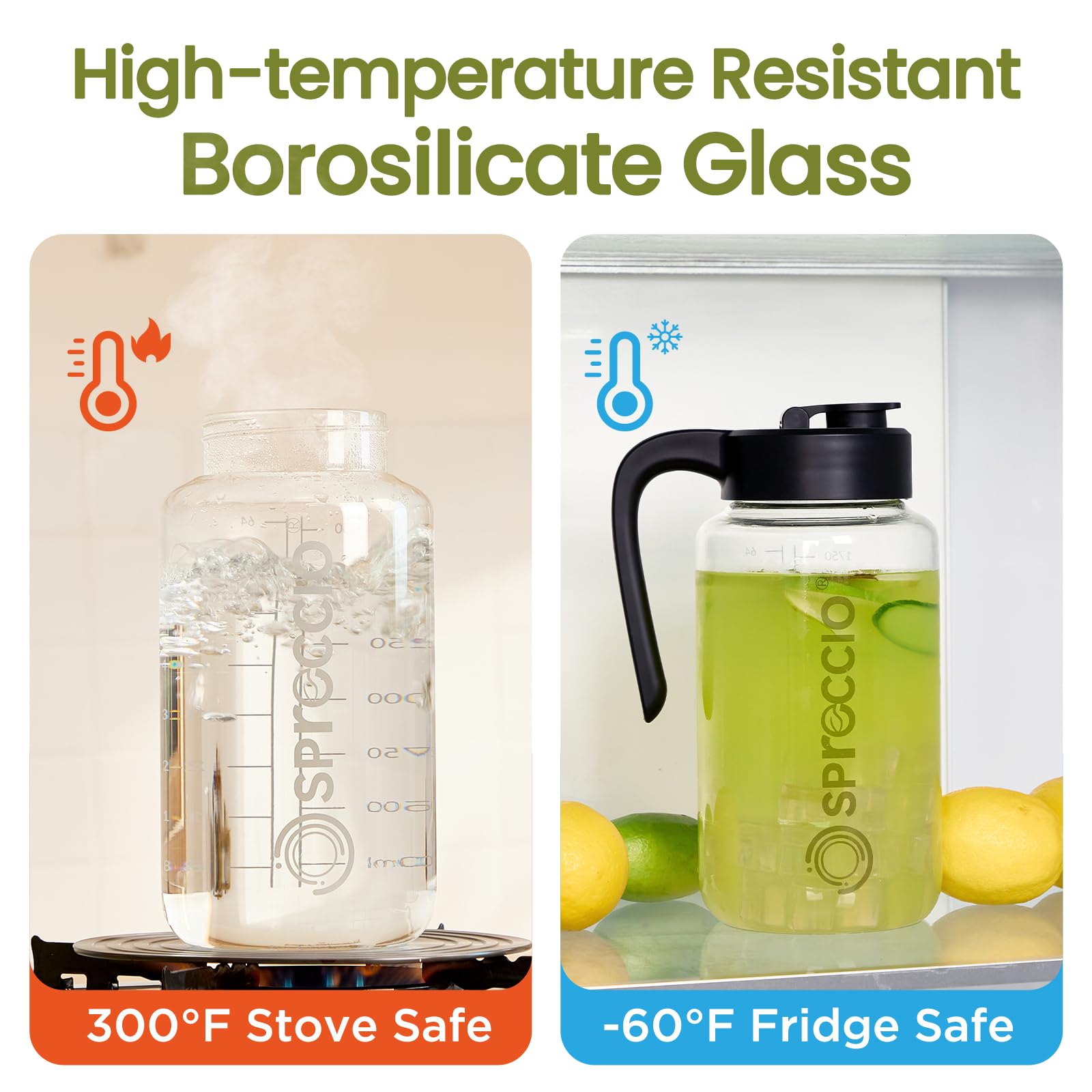 Spreccio pitcher with ergonomic handle enables steady pouring even when full.