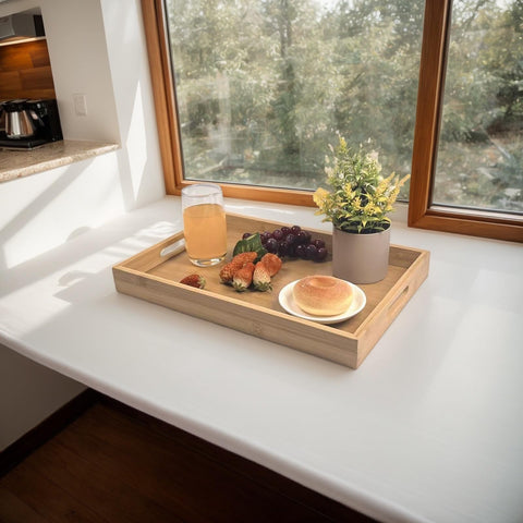 Sprieny serving tray with handles enables effortless carry during meals.
