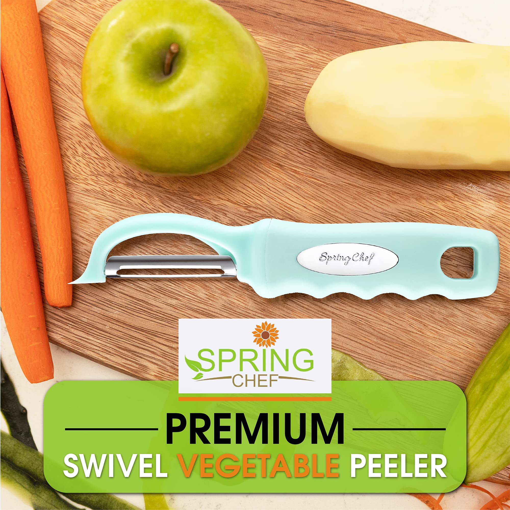 Spring Chef blemish remover built into blade aids quick surface prep.