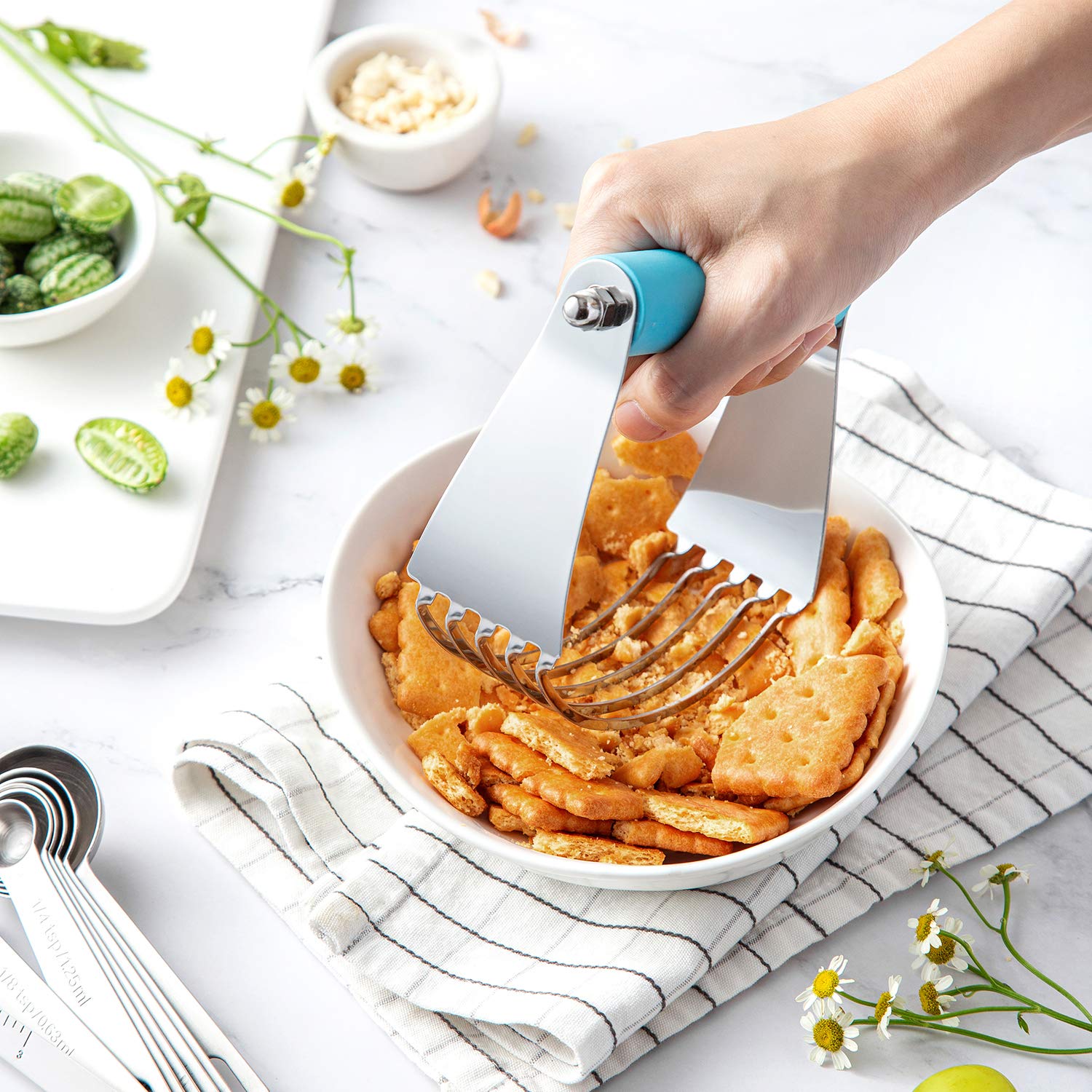 Spring Chef Aqua Sky dough blender color adds stylish kitchen accent
